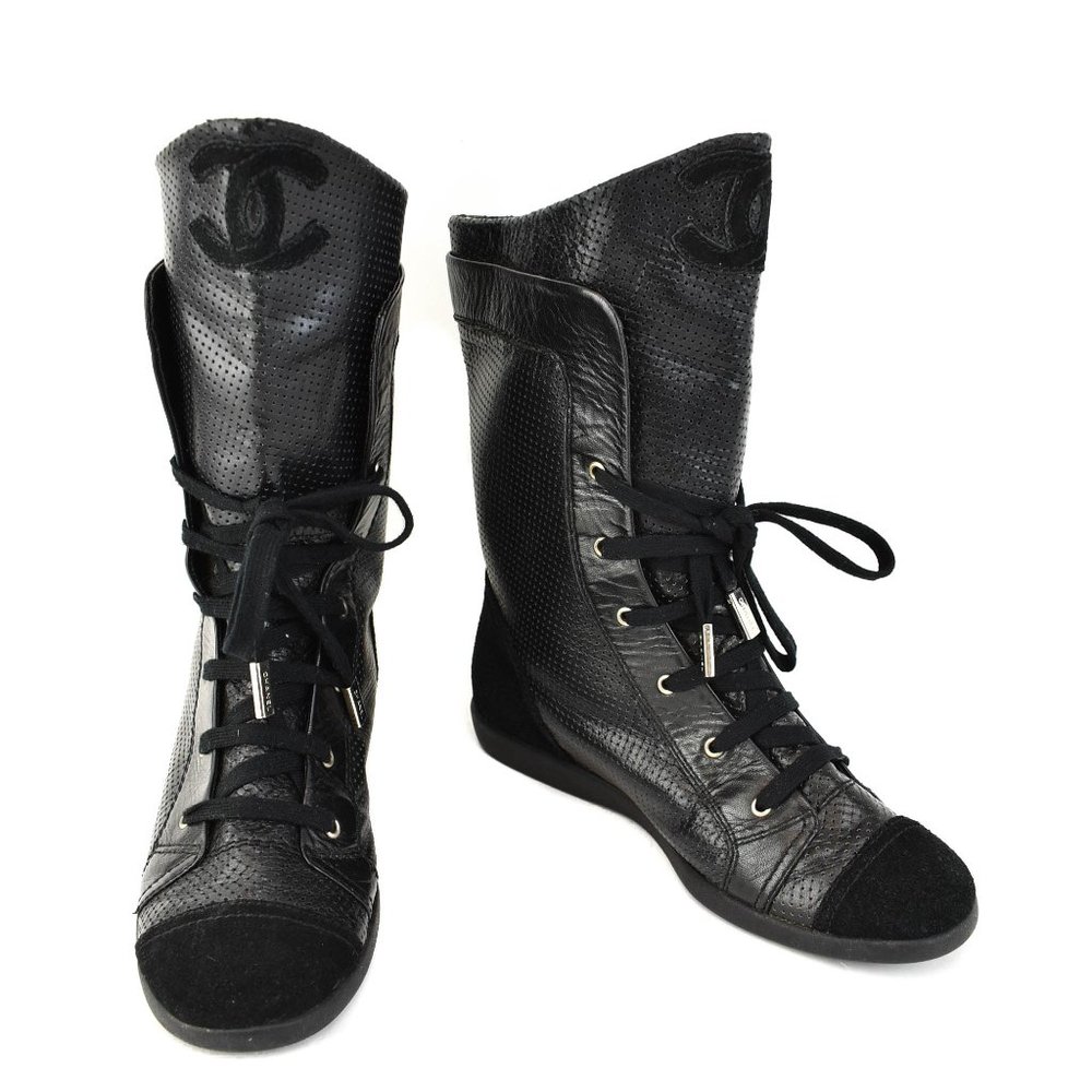CHANEL Black and Silver Sneakers with Sleek Design